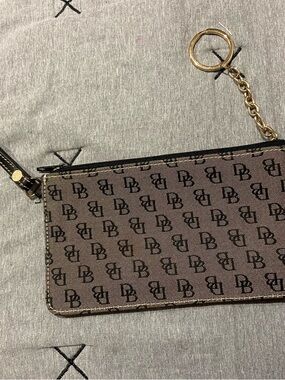 Dooney & Bourke Brown Logo-Print Wristlet with Gold Hardware
